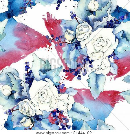 Wildflower bouquet pattern in a watercolor style. Full name of the plant: rose. Aquarelle wild flower for background, texture, wrapper pattern, frame or border.