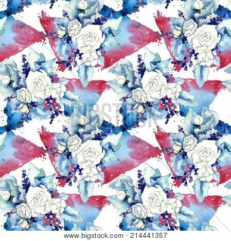Wildflower bouquet pattern in a watercolor style. Full name of the plant: rose. Aquarelle wild flower for background, texture, wrapper pattern, frame or border.
