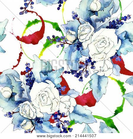 Wildflower bouquet pattern in a watercolor style. Full name of the plant: rose. Aquarelle wild flower for background, texture, wrapper pattern, frame or border.