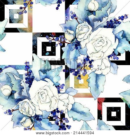 Wildflower bouquet pattern in a watercolor style. Full name of the plant: rose. Aquarelle wild flower for background, texture, wrapper pattern, frame or border.