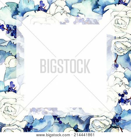 Wildflower bouquet frame in a watercolor style. Full name of the plant: rose. Aquarelle wild flower for background, texture, wrapper pattern, frame or border.
