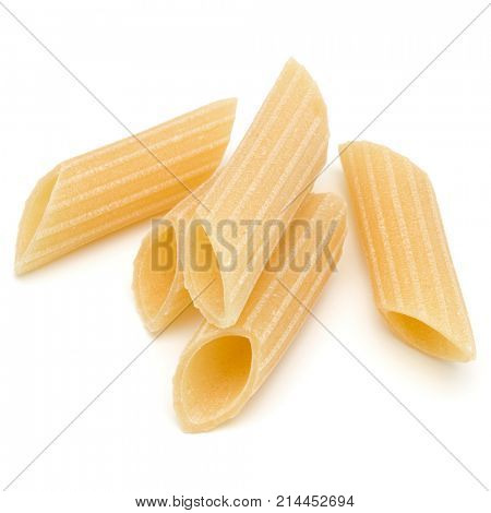 Italian pasta isolated on white background. Pennoni. Penne rigate.