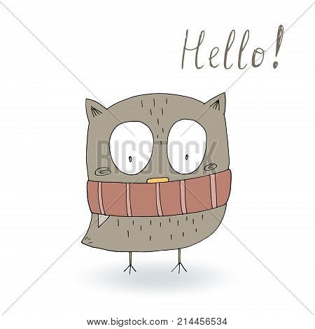 Hand drawn vector illustration with Cute vector owl.