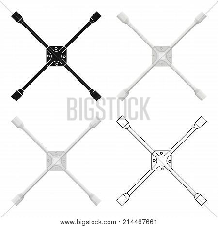 Wrench for wheel single icon in cartoon, outline, black style for design.Car maintenance station vector symbol stock illustration .