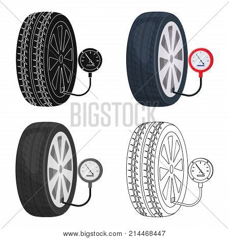 Wheel and manometer single icon in cartoon, outline, black style for design.Car maintenance station vector symbol stock illustration .