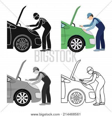 Auto mechanic and adjustment single icon in cartoon, outline, black style for design.Car maintenance station vector symbol stock illustration .