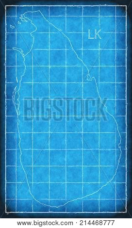 Srr Lanka Map Blue Print Artwork Illustration Silhouette