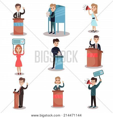 Elections and voting set, political candidates and people taking part in voting vector Illustrations on a white background