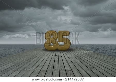 number eighty-five on wooden floor at ocean