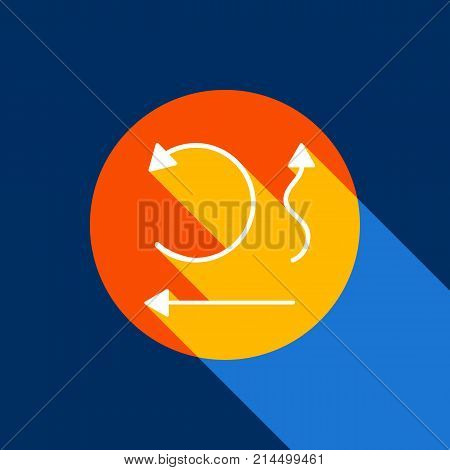 Simple set to Interface Arrows. Vector. White icon on tangelo circle with infinite shadow of light at cool black background. Selective yellow and bright navy blue are produced.