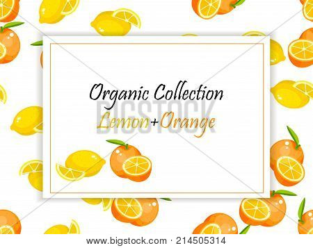 Colorful vintage lemon and orange label poster vector illustration. symbol for jam and juice product label or grocery store, shop and farm market design. Vector square label, lemon and orange jam, sauce or juice label