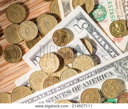 coins and dollars . Photos in the studio