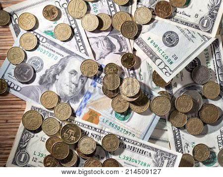 coins and dollars . Photos in the studio