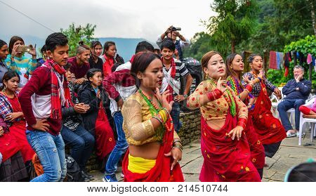 Folk Dance During Tihar Festival In Nepal
