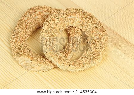 greek koulouri isolated on white ring shaped bread roll covered with sesame seeds