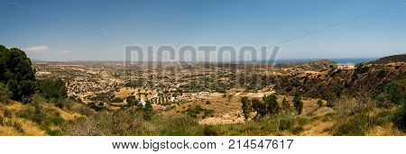 A panoramic countryside view from Pissouri village viewpoint between Limassol and Paphos Cyprus