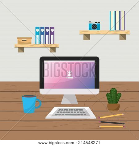 Room of workplace office and supplies theme Vector illustration
