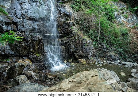 Caledonia waterfall pool in the mountains near Platres central Cyprus