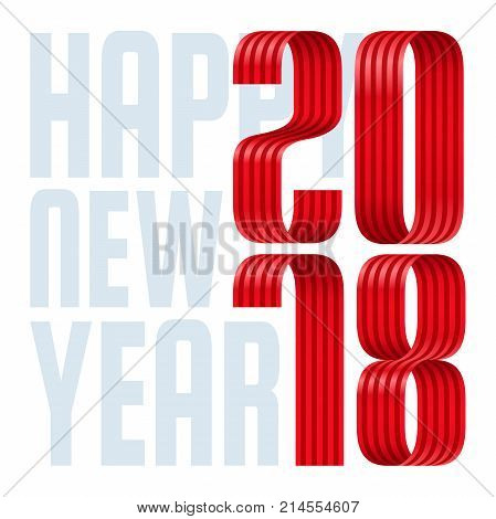 2018 Happy New Year Red Ribbon On White Background
