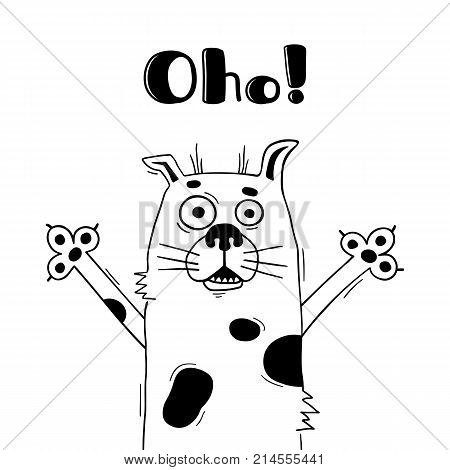 Illustration with dog who shouts - Oho. For design of funny avatars, welcome posters and cards. Cute animal in vector.