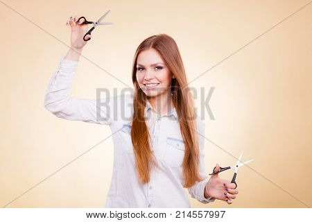 Young Professional Hairdresser With Scissors.