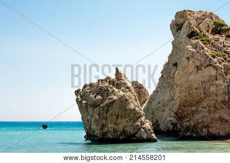 Touristic popular Aphrodite rock site in Cyprus between Limassol and Paphos