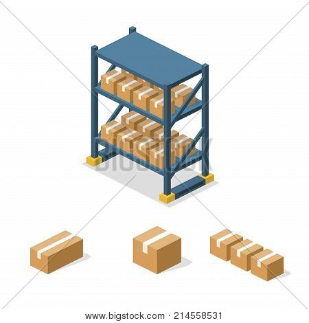 Isometric 3D Vector Illuctration Concept Warehouse Shelves With Boxes