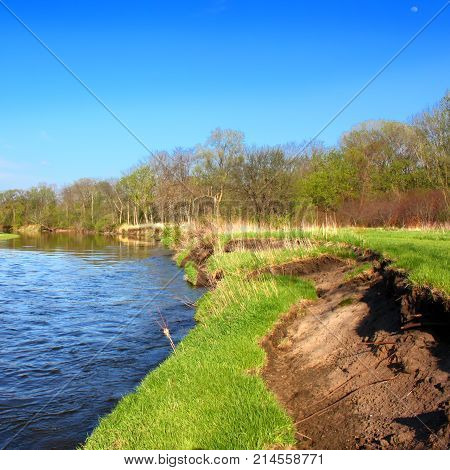 River bank erosion often occurs along meander bends such as this one in the Kishwaukee River in northern Illinois