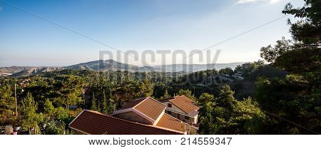 Mountains and forest landscape view from Platres town in central Cyprus. summer 2017
