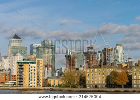 LONDON, UK - October 17th, 2017: Canary Wharf business district in London
