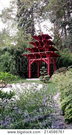 a view beautiful kiosk in japanese garden