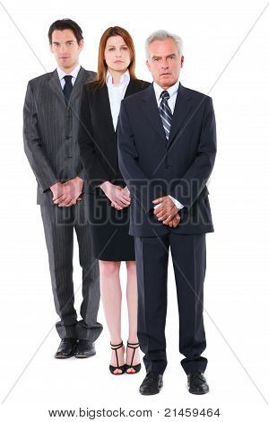 two businessman and one businesswoman in white background