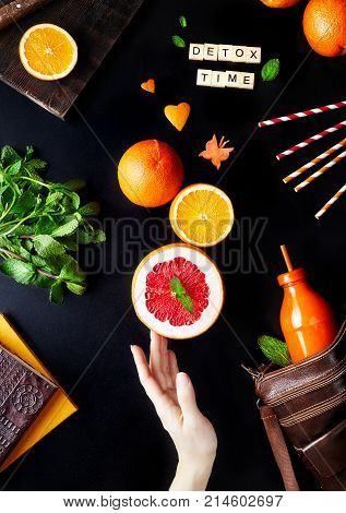 Detox Orange Juice Flat Lay