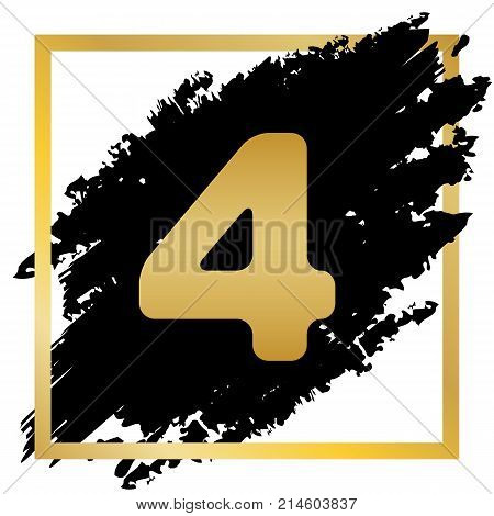 Number 4 sign design template element. Vector. Golden icon at black spot inside golden frame on white background.