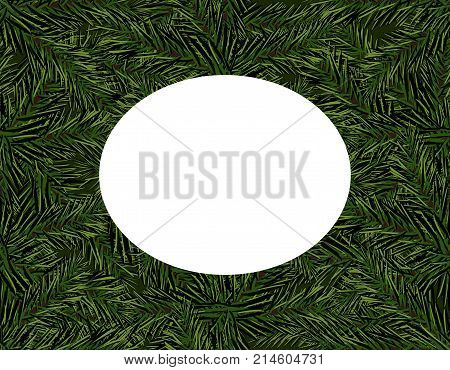 New Year Christmas. Green branches of the Christmas tree. Place for advertisements and announcements. Seamless. Isolated Vector Illustration