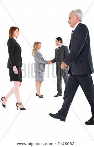 group of businessman and businesswoman in white background