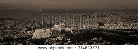 Athens skyline panorama viewed from Mt Lykavitos with Acropolis, Greece.