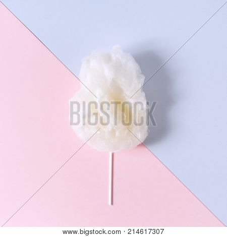 Cotton Candy on Dual Tone Background. Minimal Sweet Concept. Flat Lay