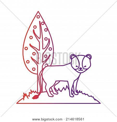 line cute lion wild animal next to tree vector illustration