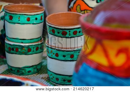 Traditional ceramic jugs. Handmade Romanian pottery from Horezu
