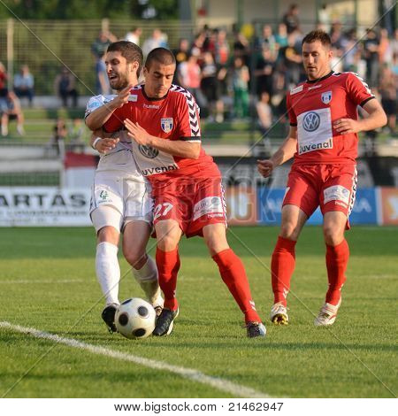 KAPOSVÁR, Unkari - huhtikuu: Drazen Okuka (valkoisiin 13) toiminnassa Unkarin kansallinen Championshi