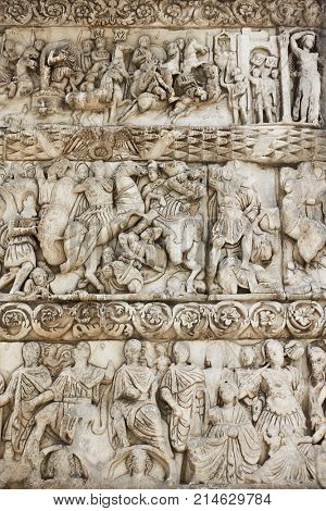 Ancient bas-relief on the Arch of Galerius in Thessaloniki, Greece
