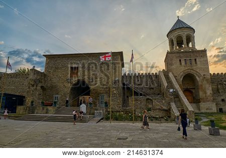 MTSKHETA, GEORGIA - 31 JULY 2017: Svetitskhoveli Cathedral in Mtskheta near Tbilisi