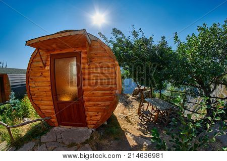 Wooden eco cottage of Vorotan river Gorge in Armenia