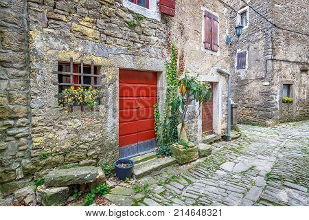 An Ancient Stone Street In The City Of Groznjan On Istria In Cro