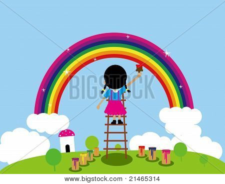 Lovely girl målning rainbow