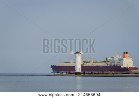GAS CARRIER - LNG Tanker is flowing to the sea
