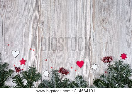 Christmas background on the white wooden desk