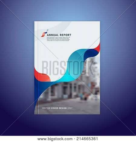 Abstract cover design, business brochure template, layout, report, magazine or booklet in A4 coral turquoise waves dynamic blurred, soft lines and smooth forms. Vector.
