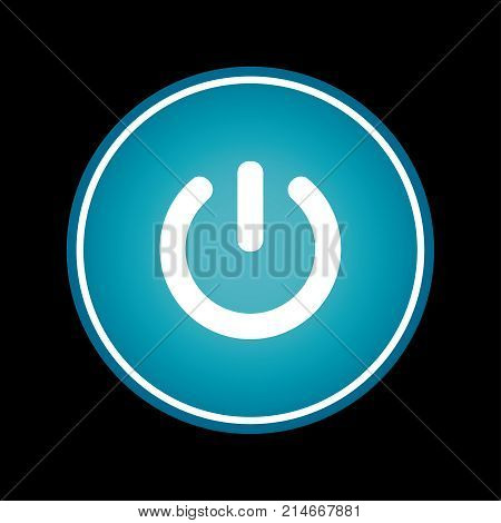 Power button blue vector icon symbol. Black background